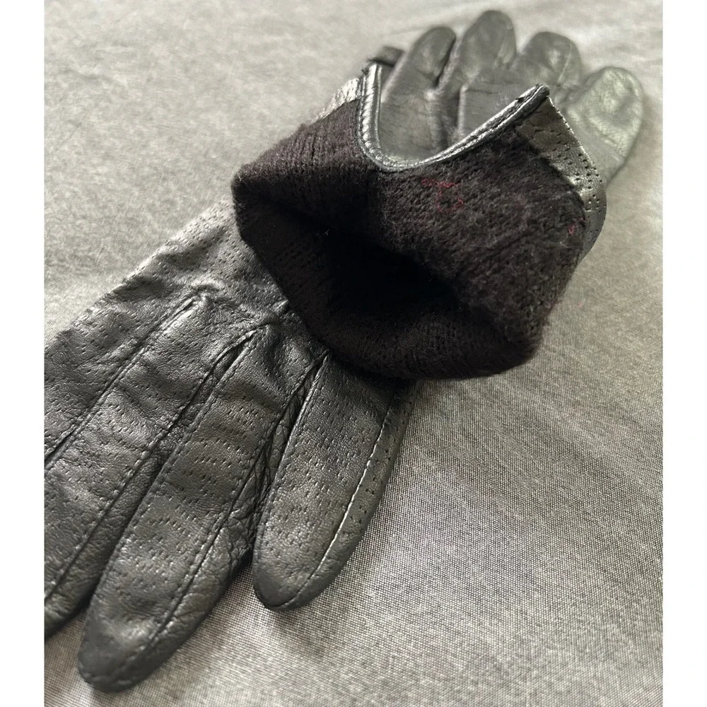 Fownes Vintage Black Genuine Leather Lined Gloves Womens Size 7